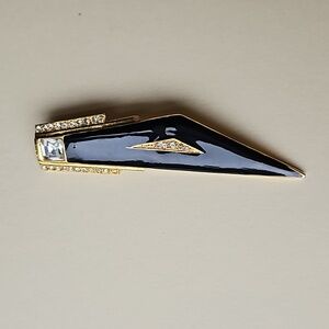 Vintage 50s Geometric Funky Black Enamel Brooch / Pendant with Rhinestones
